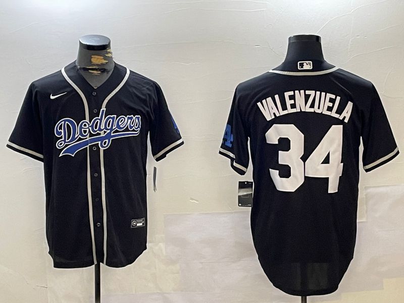 Men Los Angeles Dodgers 34 Valenzuela Black Game 2024 Nike MLB Jersey style 10294